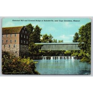 Postcard Missouri Cape Girardeau Bufordsville Historical Mill and Covered Bridge